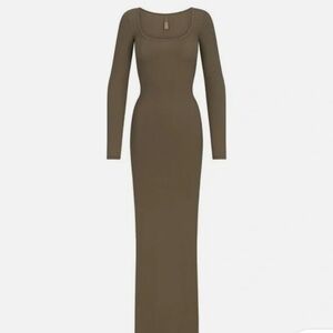 SKIMS Green Square Neck Soft Lounge Long Sleeve Maxi Dress Size L